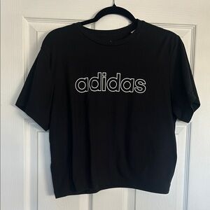 Adidas Cropped Black Tee with White Logo